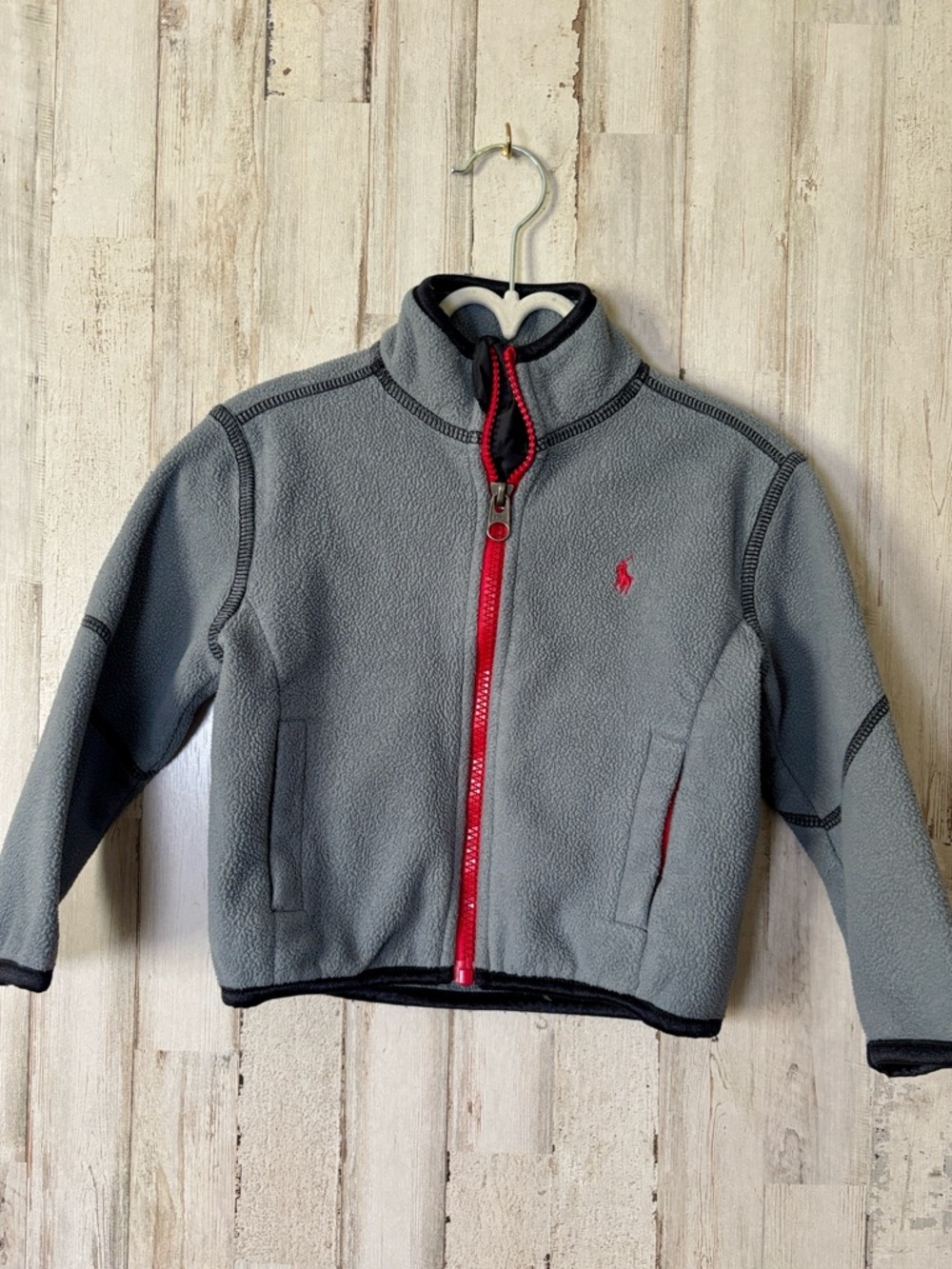 Ralph Lauren Grey Fleece Jacket with Red Accents